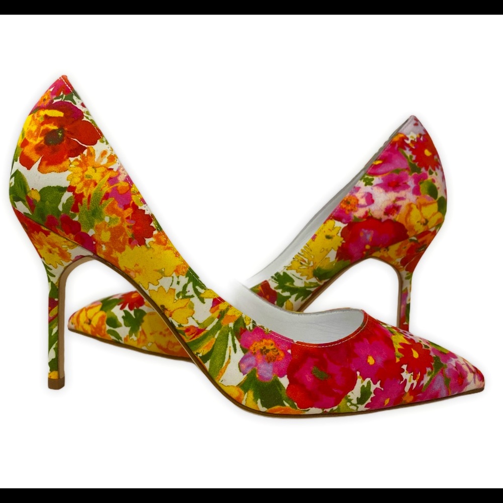 NEW Manolo Blahnik BB Satin Floral Stilettos